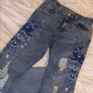 Top shop distressed mom jean with patches